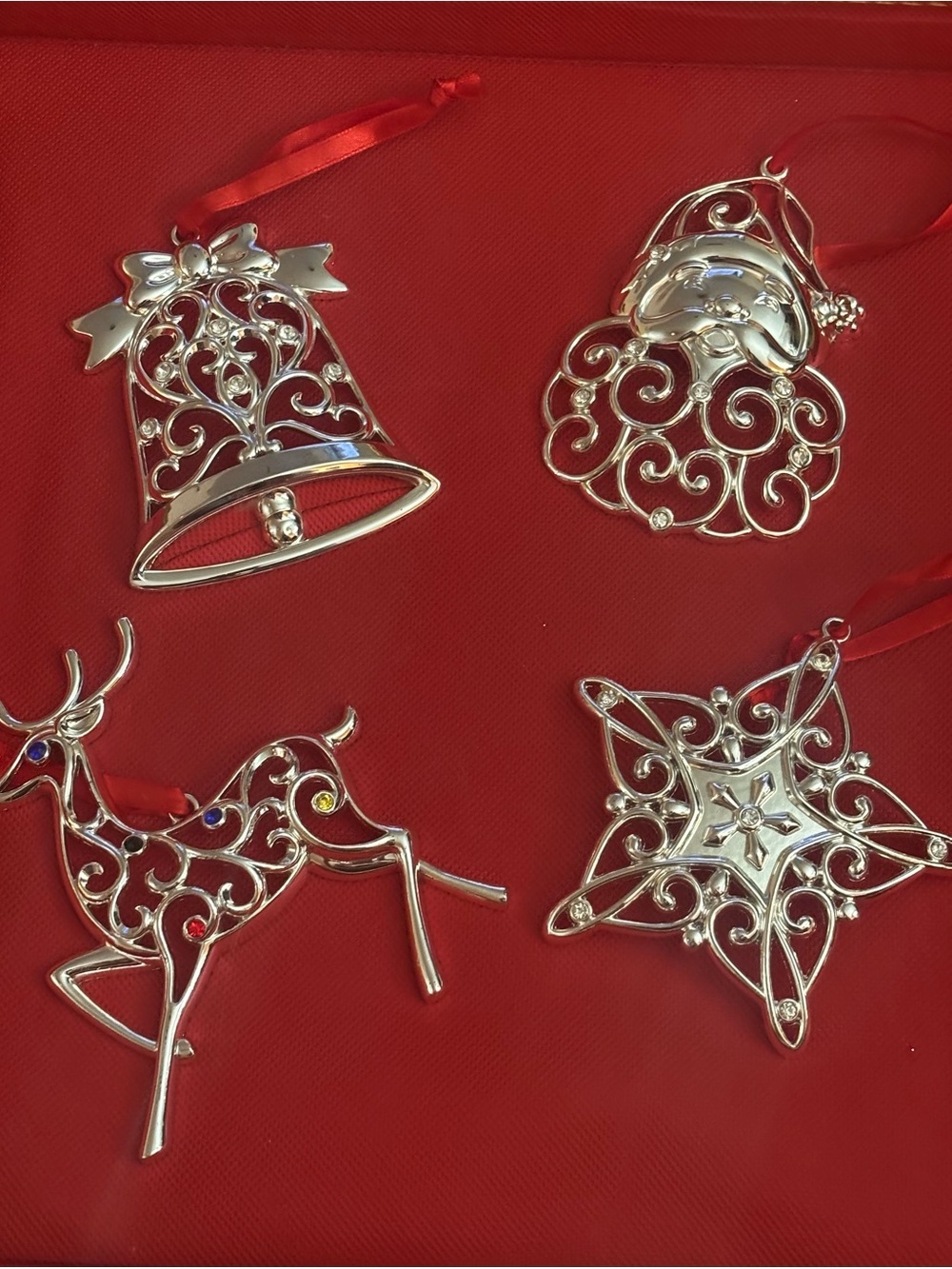 Lenox Silver Filigree Holiday Ornament Set - Bell, Angel, Reindeer, Star